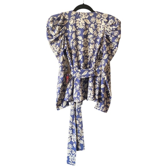 ASTR | Blue Floral Long Sleeve Ruffle Wrap Front Top - Picture 10 of 12